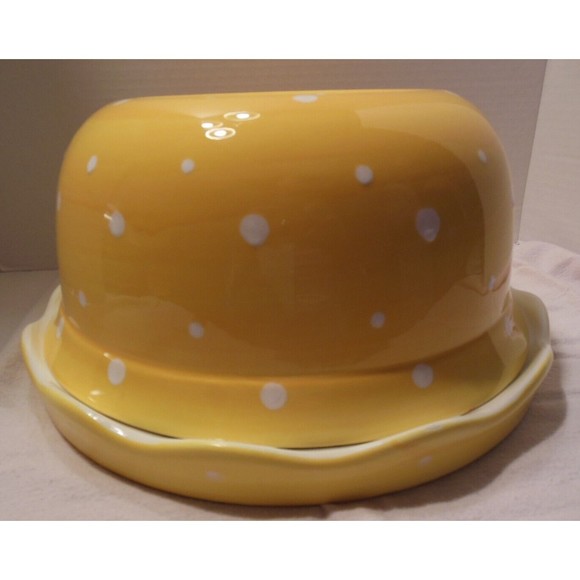 Chip and Dip Bowl Yellow Polka Dot Round Covered Bowl Lid - Picture 2 of 9